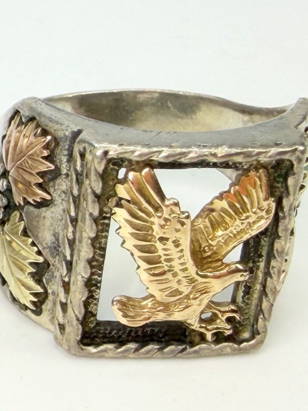 Vintage 14K Yellow Rose Gold Sterling Silver Triple Tone Ring Size 9 JR1963